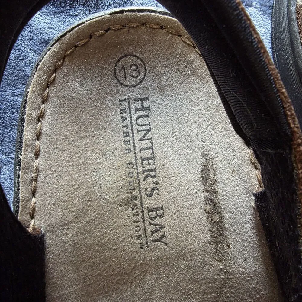 Hunter's Bay Sandals Shoes Mens Size 13 Brown Leather Hook Loop Casual